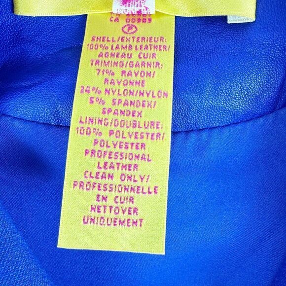 Catherine Malandrino Yellow Label Blue Lambskin & Rayon Cropped Moto Jacket Sz 2 - Picture 6 of 8